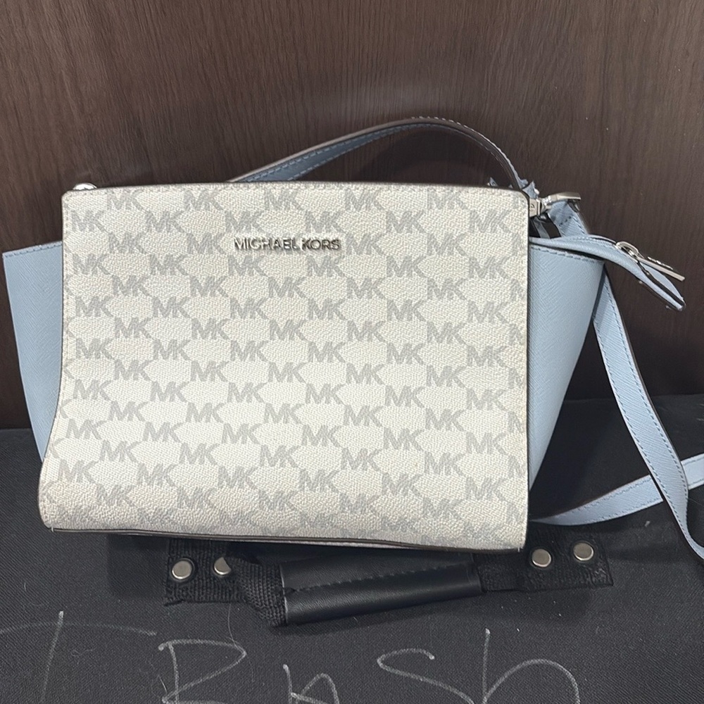 Michael Kors Cream and Light Blue Crossbody Bag